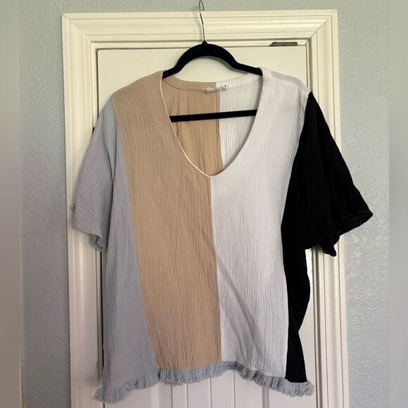 Sugars Boutique Gauzed Color Block Black Tan White size Medium - Picture 1 of 5